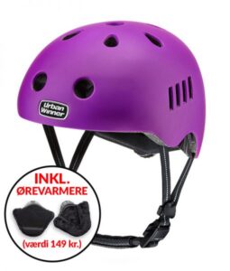 * TILBUD INKL. ØREVARMERE * Lilla letvægts cykelhjelm med magnetlås og reflekser, UrbanWinner Purple