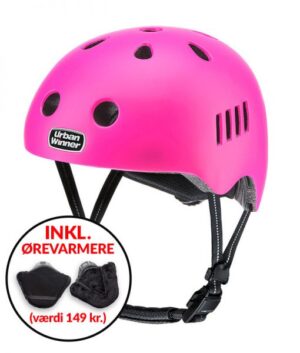 * TILBUD INKL. ØREVARMERE * Pink letvægts cykelhjelm med magnetlås og reflekser, UrbanWinner Girl Power Pink